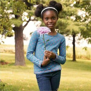 Matilda Jane Top Girls Size 4 Brisk Days Long Sleeve Blue Pink Polka Dot Excelle